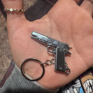 Silver Gun-Shaped Keychain